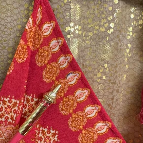 Vici Hot Pink Orange Vineyard Border Print Open Back Hi Low Maxi Dress Medium - Picture 5 of 12